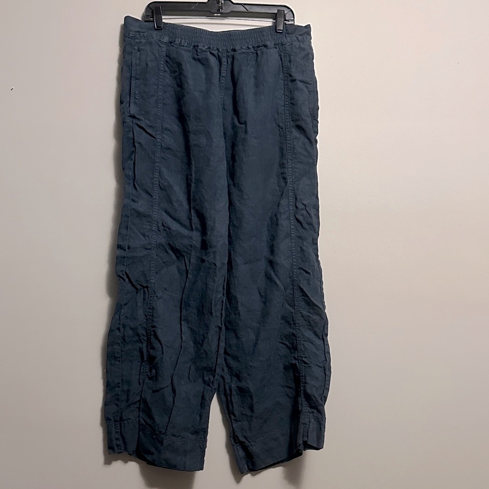 Poetry Womens Wide 100% Linen Blue Pull On Pants w/Pockets US 14 / UK 18